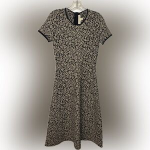 Michael Kors Sz XS Black and Cream Floral Knit Midi Dress